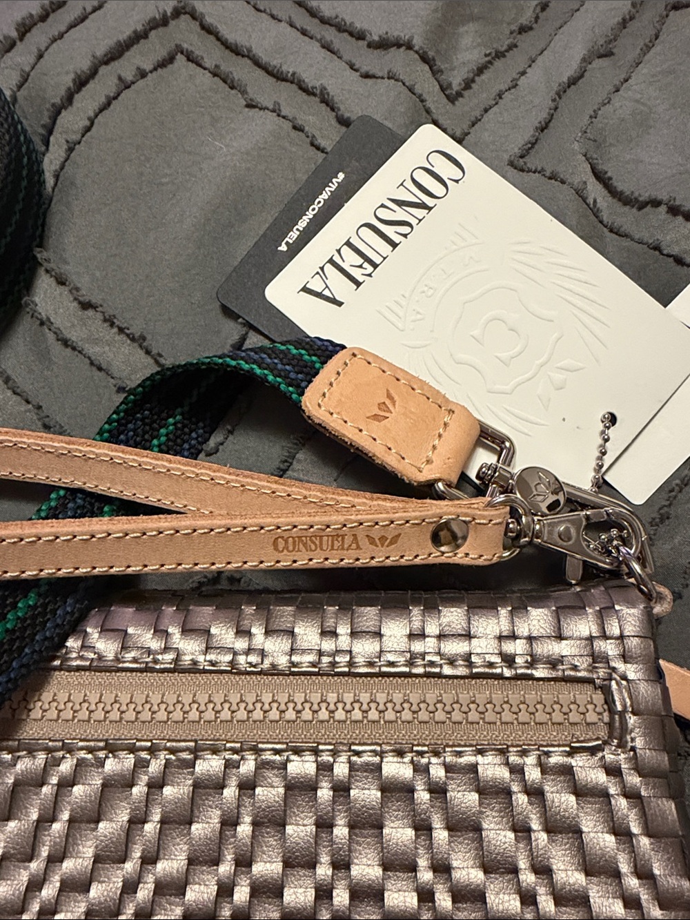 Consuela Uptown Lex Silver Woven Crossbody with Black & Green Strap - Picture 7 of 7